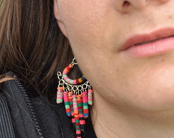 Pair of Peruvian earrings, Quipu pattern earrings, Earrings are unique pieces, handmade earrings