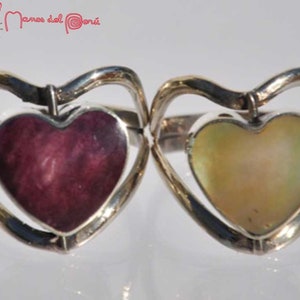 Reversible ring, Adjustable ring, Two-sided natural stone ring, stone and shell ring, silver semi-precious stone ring