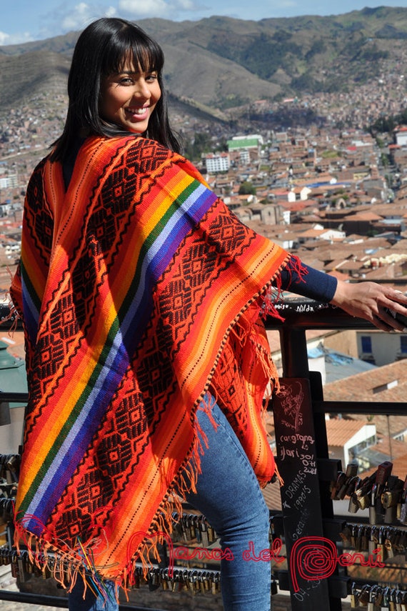Poncho for Woman, Mid-length Poncho, Wool Poncho, Alpaca Poncho, Women's  Poncho, Woman Poncho, Cheap Peruvian Poncho, Hand Knitted Poncho 