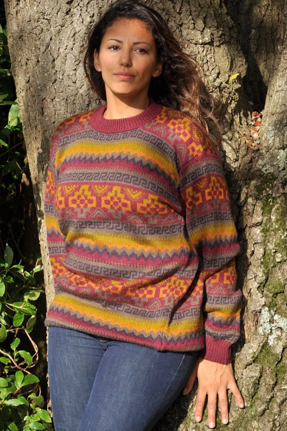 Women's Sweater, Women's Plus Size Sweater, Alpaca Sweater, Women's Jacquard Sweater, Alpaca Sweater, Round Neck Sweater, Knitted Sweater in Peru