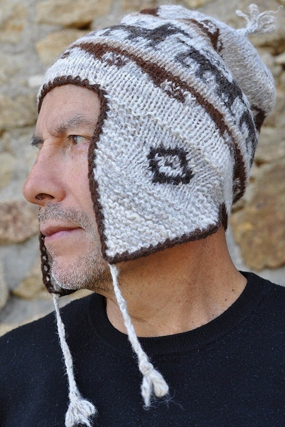 Bonnet Péruvien Homme, Bonnet fait main en laine d'alpaga, Bonnets  Péruviens pas cher Pièces uniques, Bonnet Péruvien tricoté main, Chullo -   France