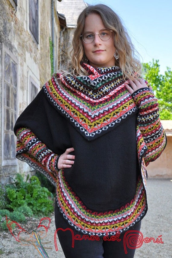 Poncho for Woman, Mid-length Poncho, Wool Poncho, Alpaca Poncho, Women's  Poncho, Woman Poncho, Cheap Peruvian Poncho, Hand Knitted Poncho 