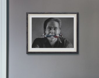 Originale, disegno a matita IPERREALISTICO, Opera d'arte, Ritratto, BILL HICKS, Arte della parete, Cornice