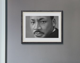 Disegno a matita ORIGINALE Martin Luther King Jr MLK Opere d'arte iperrealistica Carbone