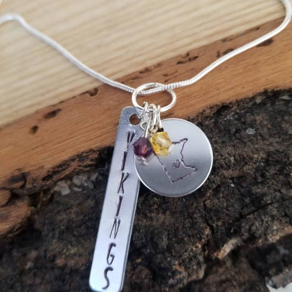 MN Vikings colors fans necklace Swarovski beads aluminum silver plated sterling silver purple people eaters purple and gold SKOL