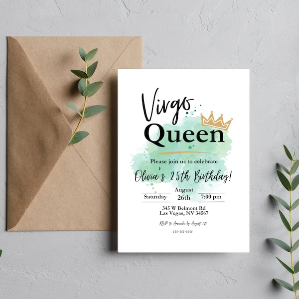 Virgo Queen Birthday Invitation Template. Virgo Season. Canva Template. August Birthday Invitation. Virgo Queen Birthday Invite.