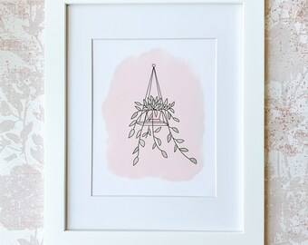 Hanging Pothos Plant. Boho Print. Watercolor Background. Wall Print