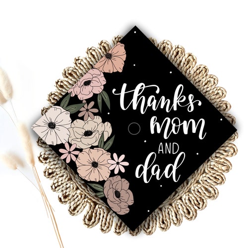 Graduation Cap Vinyl Thanks Mom and Dad Custom Vinyl Text Etsy
