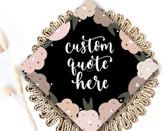 May include: Black and white printable sign with a floral border and the text "custom quote here".