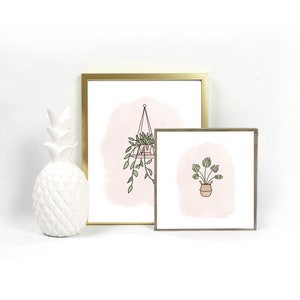 Plant Bundle Monstera and Hanging Pothos Digital Print Watercolor Background/DIGITAL DOWNLOAD/ Wall Art/ Office art prints/ Plant Prints