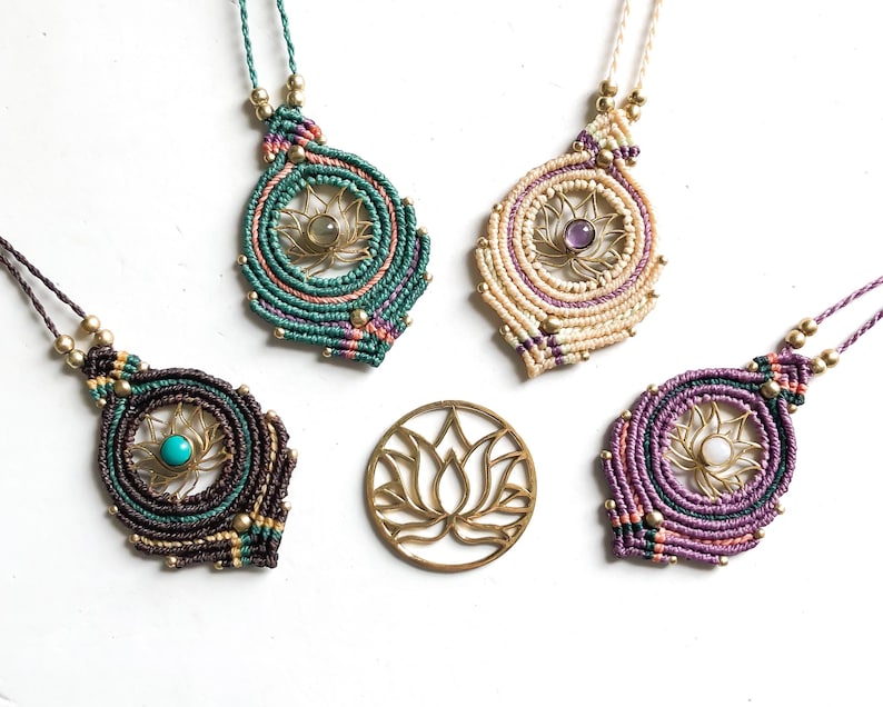 Personalized Birthstone Necklace Feminine Gift Amethyst Lotus Necklace Meditation Necklace Crystal Macrame Necklace Yoga Jewelry