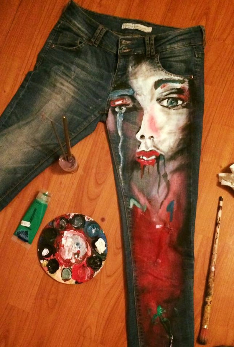 Custom Painted Jeans Etsy