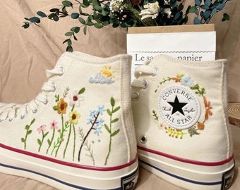 Converse Custom Floral Embroidery - Converse Custom Embroidery - Converse Custom Chuck Taylor 70 embroidered flowers