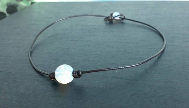 12 mm White Opal choker necklaces for Men and Women,leather necklaces,stone necklaces,beaded necklaces,gemstone necklaces