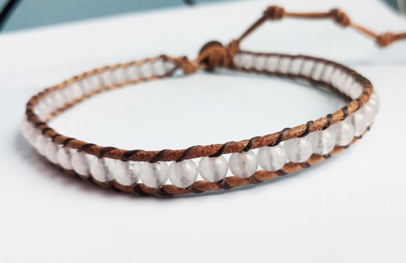 Rose quartz stone leather anklets men anklets women anklets gift anklets fashion anklets boy anklets girl anklets