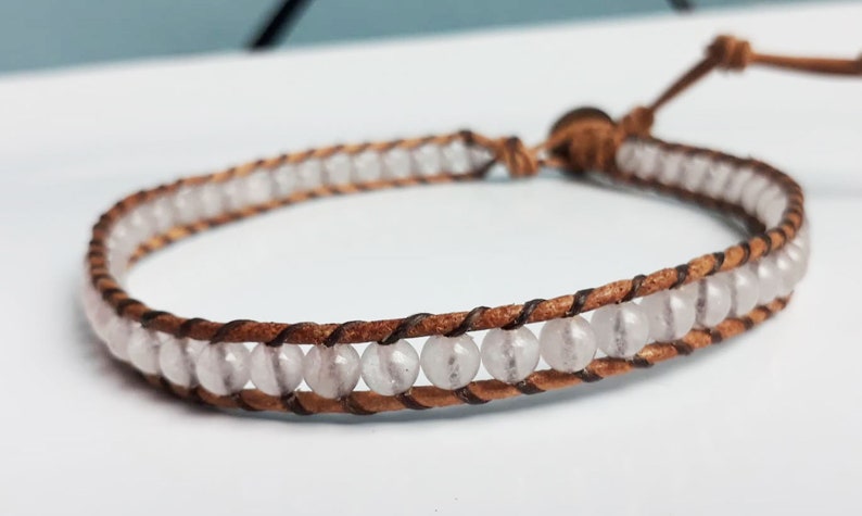 Rose quartz stone leather anklets men anklets women anklets gift anklets fashion anklets boy anklets girl anklets