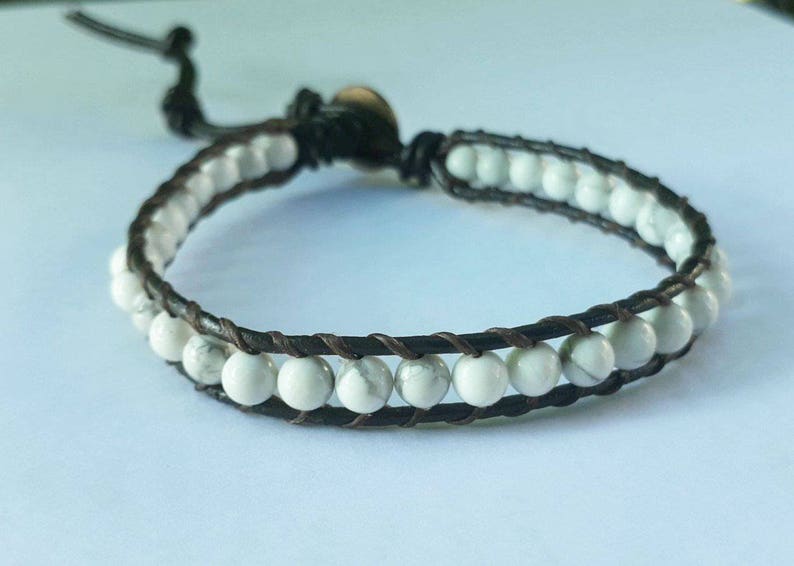 Howlite stone leather bracelets,bracelets for men and women,friendship bracelets,fashion bracelets,stretch bracelets