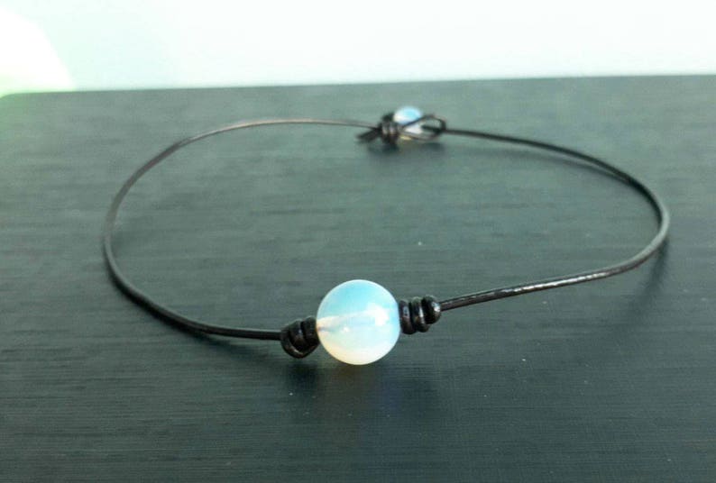 12 mm White Opal choker necklaces for Men and Women,leather necklaces,stone necklaces,beaded necklaces,gemstone necklaces