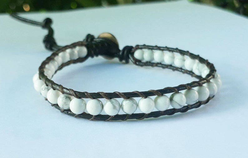 Howlite stone leather bracelets,bracelets for men and women,friendship bracelets,fashion bracelets,stretch bracelets