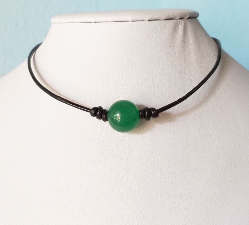 12 MM Green jade choker leather for Men Women Gemstone choker Etsy