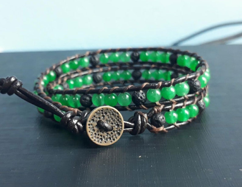 2 Wrap jade stone leather bracelets,men and women bracelets,beaded bracelets,friendship bracelets,fashion bracelets,gift bracelets,gemstone
