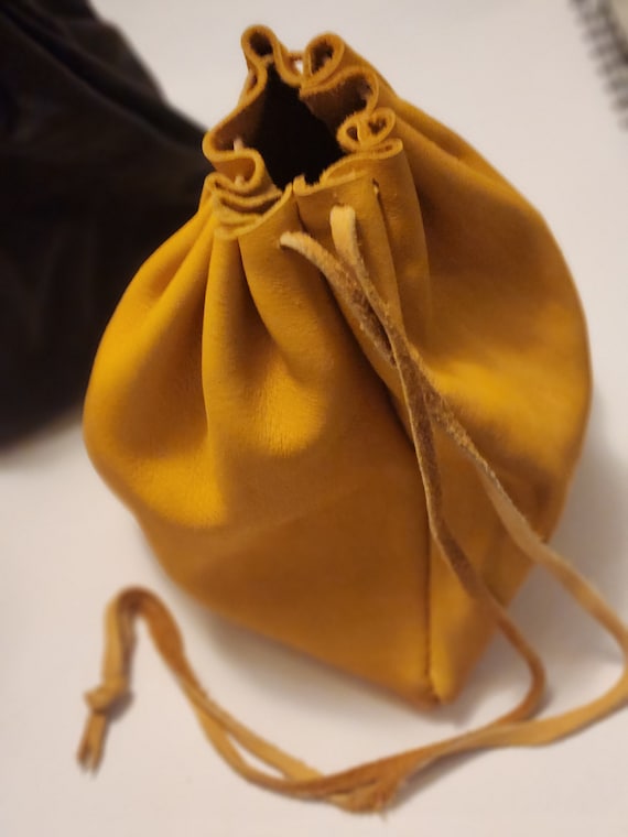 Handmade Hand sewn Deer Hide Pouch: 3-Sided Leather Drawstring Bag