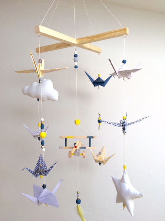 Origami Baby Mobile With Airplane Vintage Style Etsy