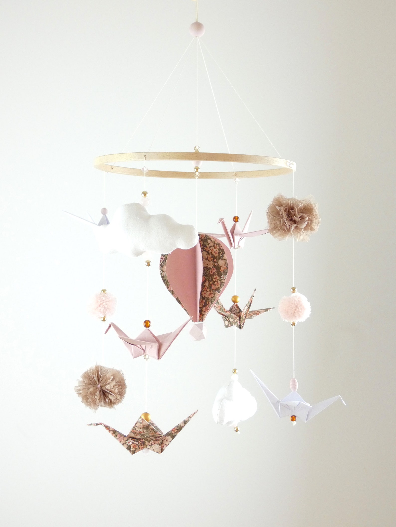 Mobile bébé montgolfière origamis rose vieilli rose pâle et Etsy France