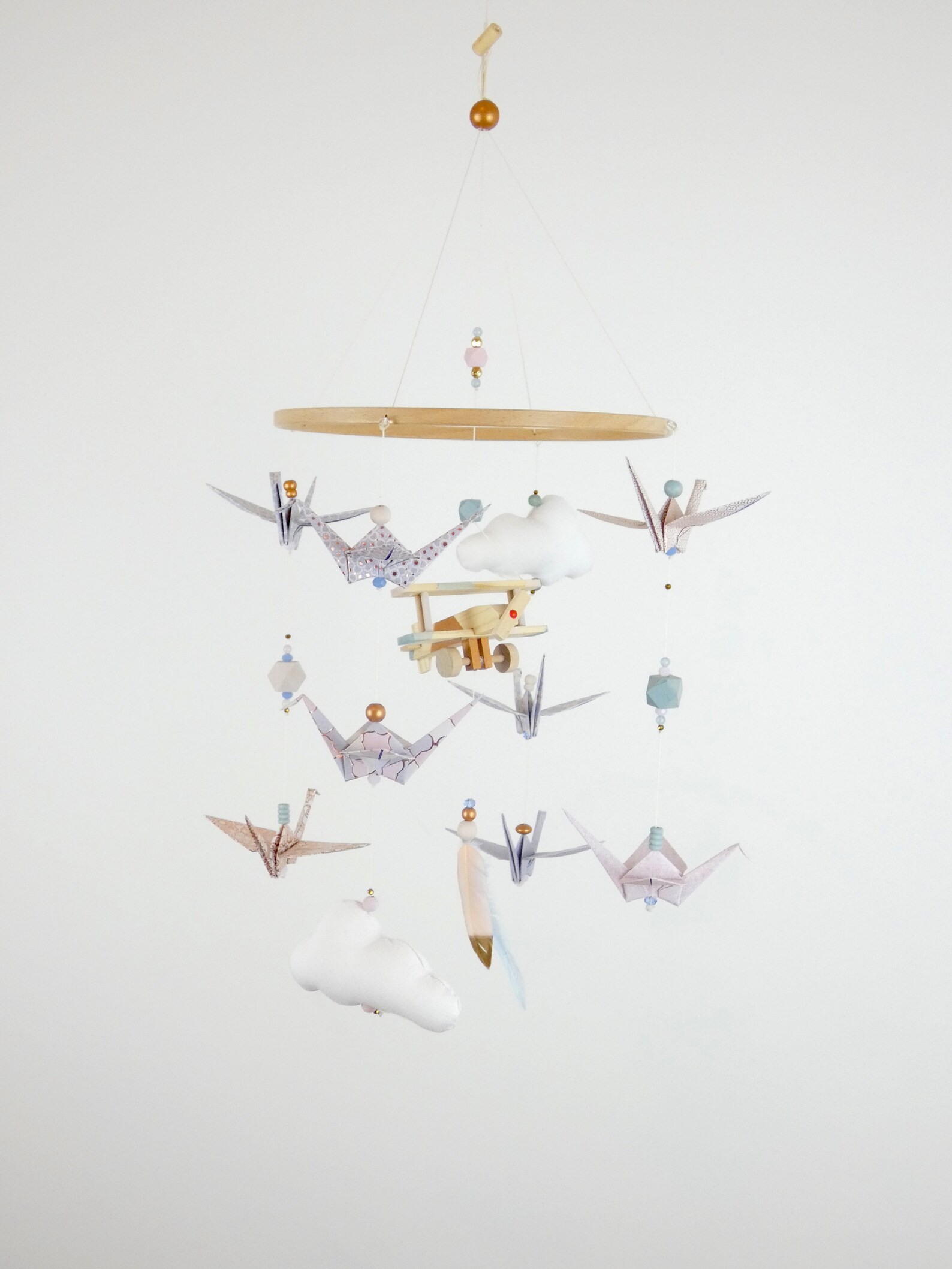 Mobile bébé avion origamis rose et bleu pastel cuivre nacré Etsy France