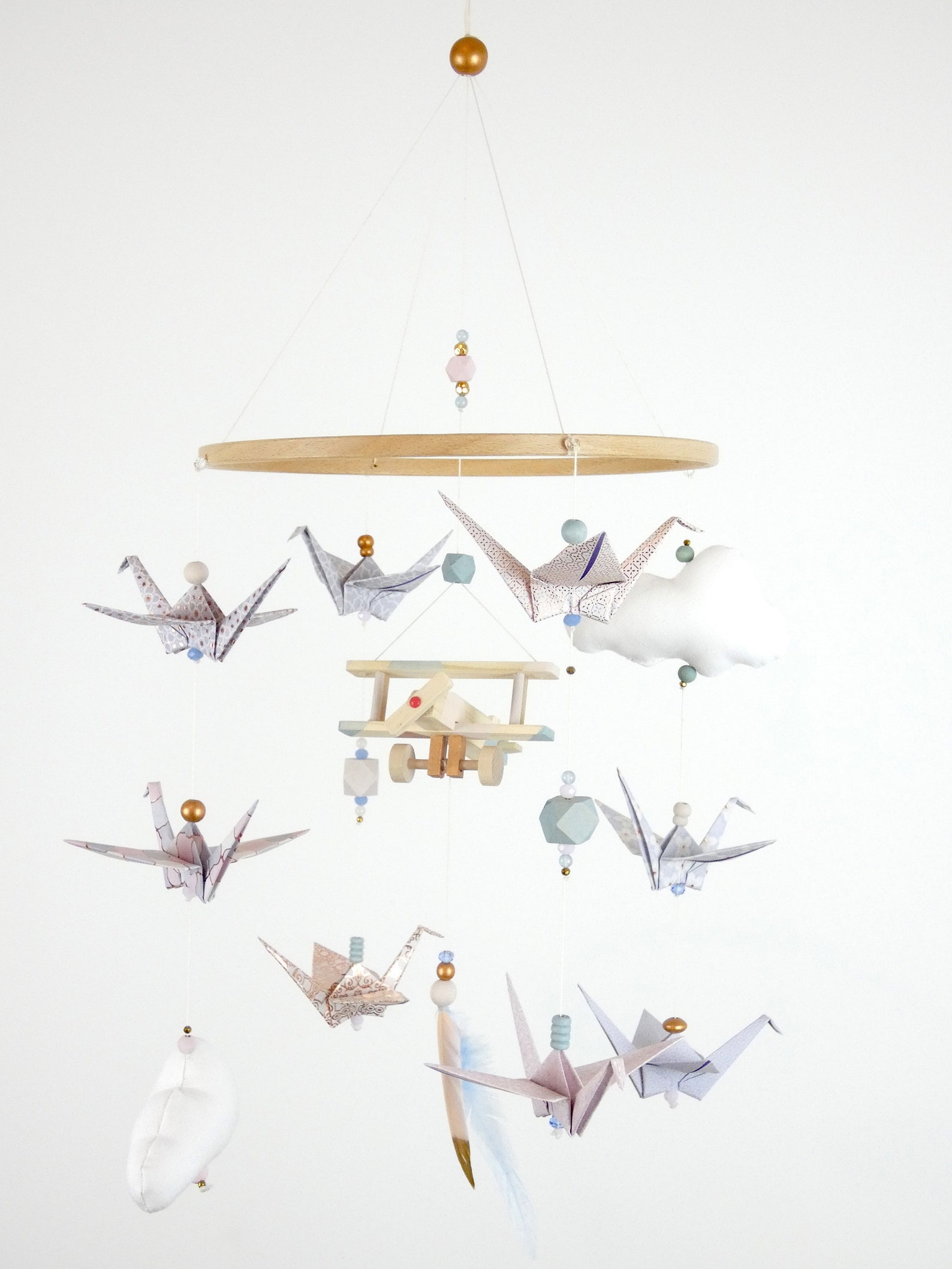 Mobile bébé avion origamis rose et bleu pastel cuivre nacré Etsy France