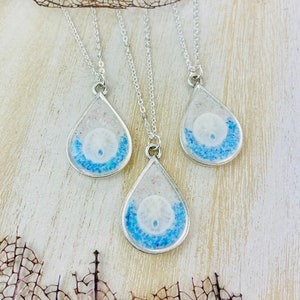 Sand Dollar beach sand Opal Teardrop pendant necklace, Anna Maria island Florida jewelry, sand dollar necklace, sand and opal, resin