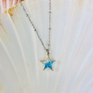 Collar de estrella de arena de playa y ópalo, joyas de arena de playa y ópalo de la isla Anna Maria, resina