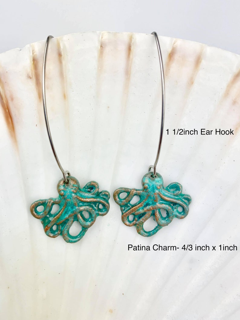 Octopus Jewelry Octopus Earrings Copper Patina Octopus Teardrop Hook Dangles Copper Patina Jewelry