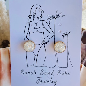 Beach sand and crushed shells stud earrings gold, anna maria island, florida sand earrings, beach sand babe