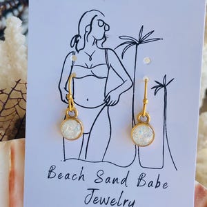 Beach sand and crushed shells with opal glitters gold petite circle dangle earrings, anna maria island, florida jewelry, beach sand babe