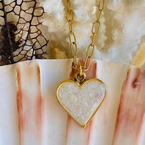 Heart sand pendant, beach sand pendant, Anna Maria island sand gold pendant necklace, Valentines day gift, anniversary gift, resin