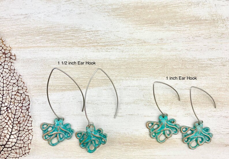 Octopus Jewelry Octopus Earrings Copper Patina Octopus Teardrop Hook Dangles Copper Patina Jewelry