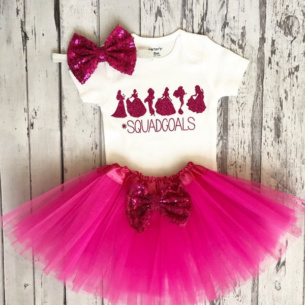 Disney Princess Outfit Squad Goals Bodysuit Squad Goals Princess Shirt Pink Tutu My First Disney Trip Outfit Pink Disneyworld Outfit Fuschia