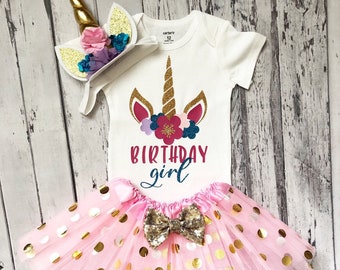 Tenue 1er Anniversaire Bébé Fille Licorne – Body + Tutu + Nœud, Mignon & Festif