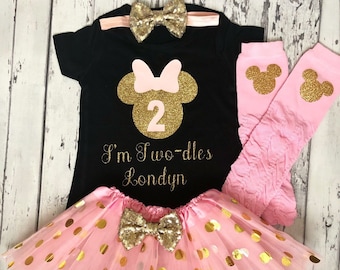 Pink Gold and Black Personalized Minnie Mouse 2nd Birthday Outfit Toodles Birthday Shirt Im Twodles Minnie Mouse Theme 2nd Birthday Outfit