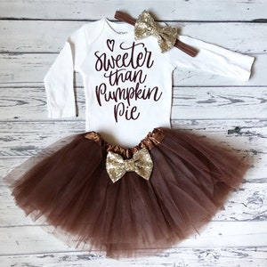 Sweeter Than Pumpkin Pie Baby Mädchen Thanksgiving Outfit braun Tutu Kleinkind Mädchen Thanksgiving Shirt Thanksgiving Bodysuit 1st Thanksgiving