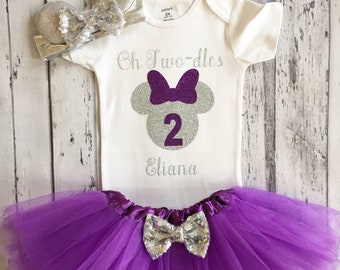 Purple and Silver Oh Twodles Minnie Mouse 2nd Birthday Shirt, Toodles Birthday Shirt, Oh Twodles, Minnie Mouse 2nd Birthday Outfit, Prop