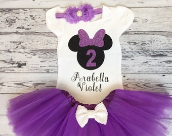 Purple and Black Personalized Minnie Mouse 2nd Birthday Shirt, Purple Tutu, Toodles Birthday Shirt, Oh Twodles, Minnie Mouse Party