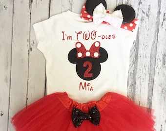 Personalized Red and Black Im Twodles Girls Minnie Mouse 2nd Birthday Outfit Toodles Birthday Shirt 2nd Birthday Minnie Mouse Birthday Tutu