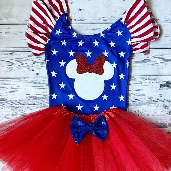 4th of July Minnie Mouse Stars and Stripes Leotard Baby Girl American Flag Leotard Girls 4th of July Disney Leotard American Flag Outfit