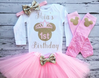 Pink and Gold 1st Birthday Outfit Minnie Mouse 1st Birthday Shirt Minnie Birthday Shirt, Minnie Mouse 1st Birthday Bodysuit & Tutu, toodles