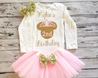 Pink and Gold 2nd Birthday Outfit Minnie Mouse 2nd Birthday Shirt Minnie Birthday Shirt, Minnie Mouse 2nd Birthday Bodysuit & Tutu, toodles