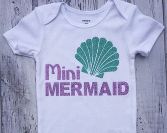 Body de sirena para niña, mini body de sirena para niña, conjunto de sirena con purpurina, recién nacida (6T), body de moda para niña, camiseta de sirena