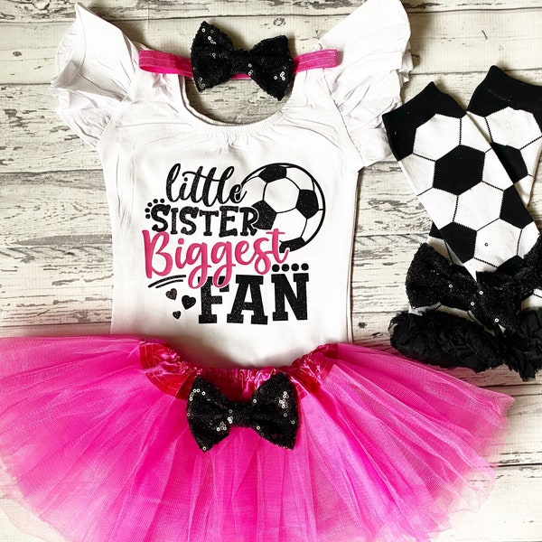 Little Sister Biggest Fan Baby Girl Soccer Outfit Baby Girl Soccer Sister Bodysuit Soccer Legwarmers Soccer Sister Cheer Team Sports Leotard