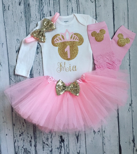 pink and gold minnie mouse 1st birthday outfit